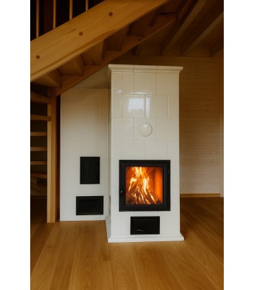 Pieco-kominek z kafli Kafel-Kar typ Gładki z gzymsem wieńcowym